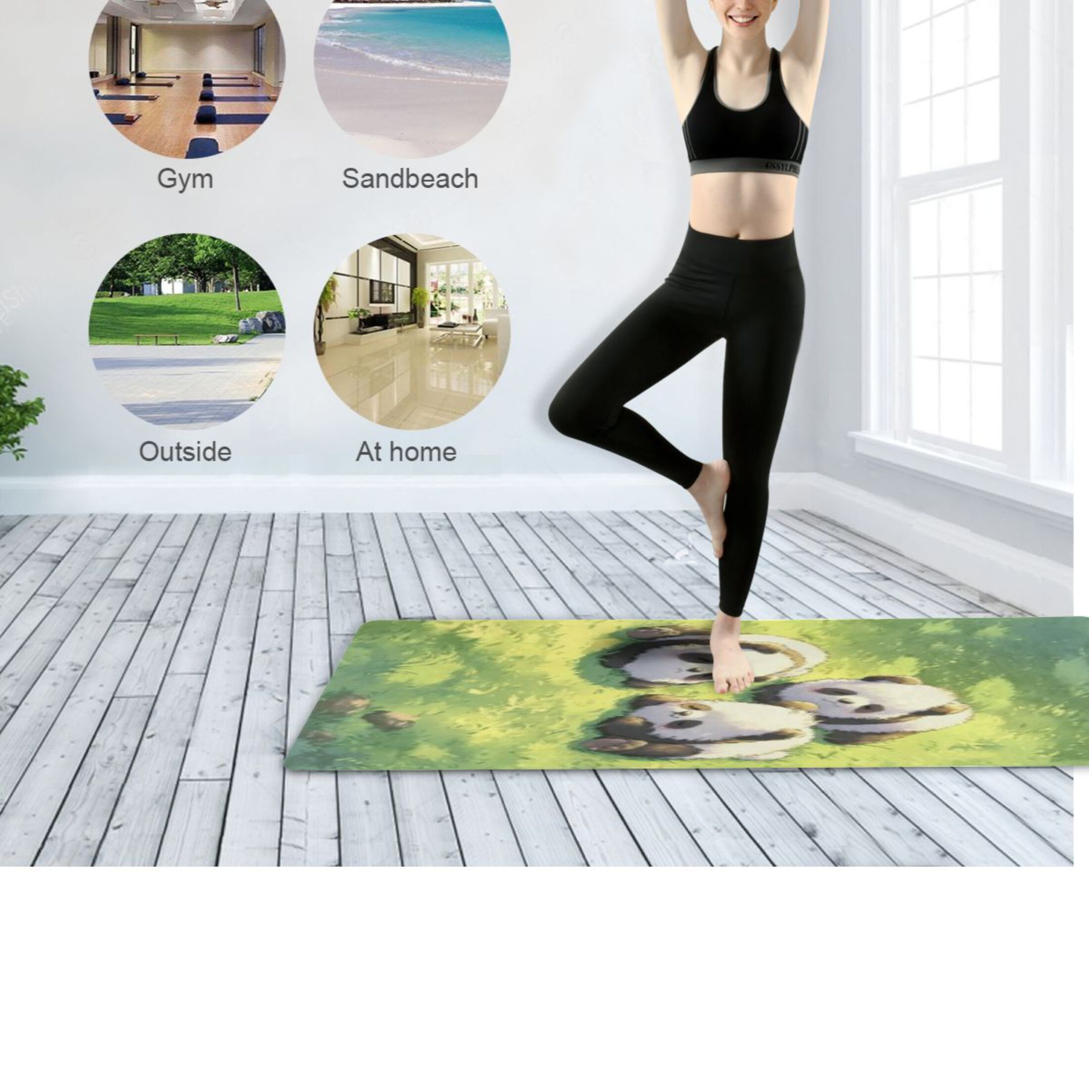 BZSMCE Yoga Mat Women Fitness Mat Panda Meadow Nap Pattern