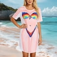 thumbnail image 5 of TIHLMK Women's Bikini Cover Up Dresses Cute Bikini Print Short Sleeve Crew Neck Beach Swimsuit Cover Up, Casual Bathingsuit Shirt Dresses, 5 of 5