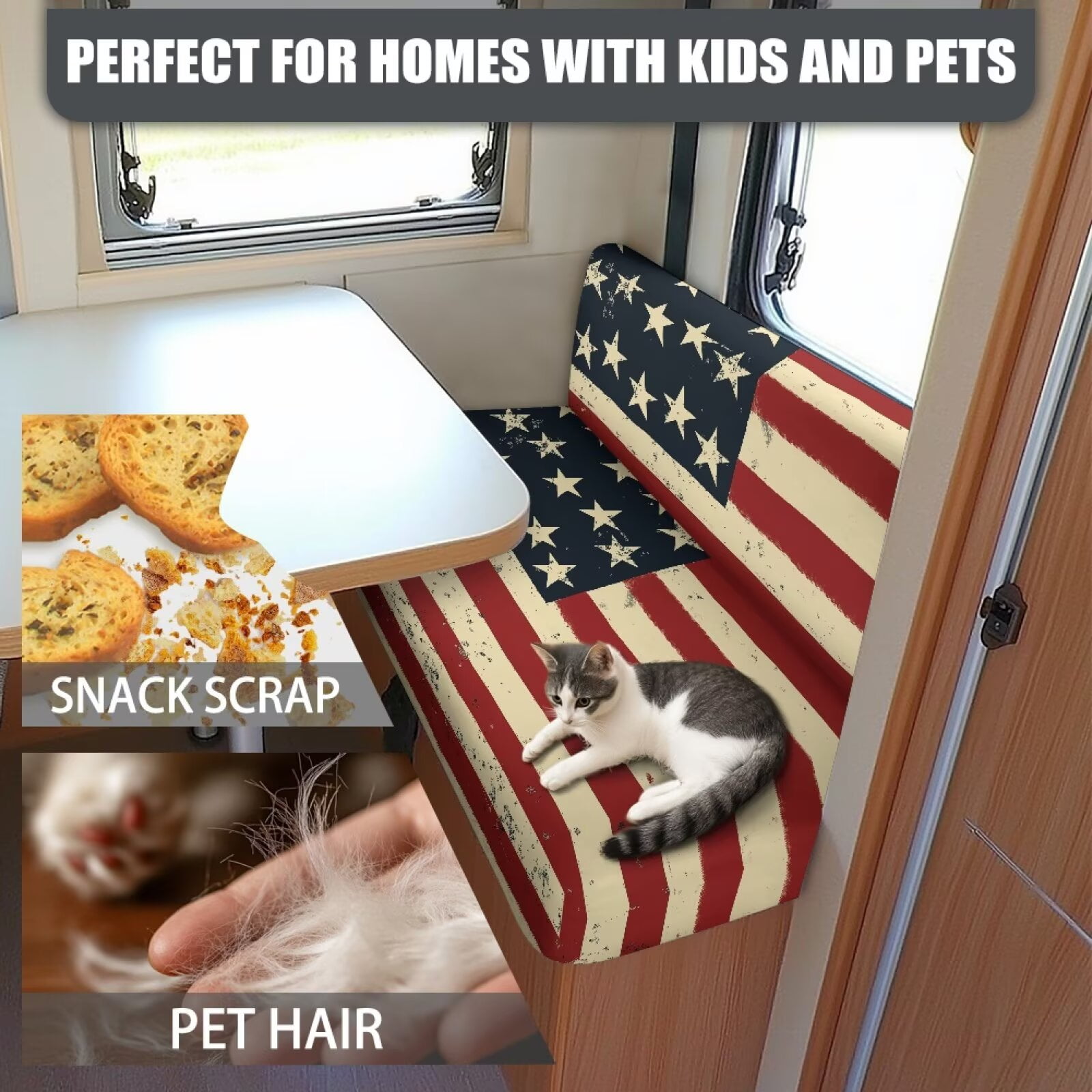 XYZCANDO American Flag Print RV Dinette Cushions Camper Accessories Stretchable Furniture Covers for Sofa and Loveseat Universal Cushion Covers for Couches and Sofas Easy to Install Red