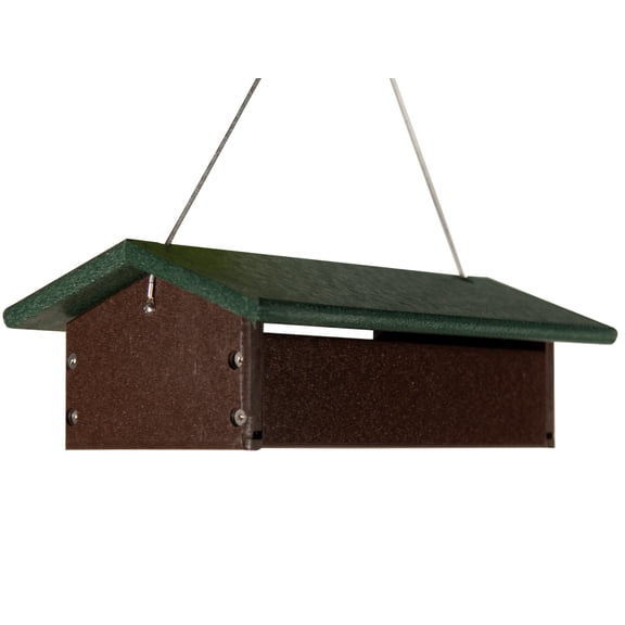 JCs Wildlife Recycled Upside Down Double Suet Feeder Brown W/ Green Roof - 4 Suet Cake Capacity - Keeps Cakes Dry