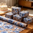 thumbnail image 4 of Floral Gift Wrapping Paper, Watercolor Flower Kraft Paper Roll, Mini Roll Wrapping Paper for Women, Spring and Birthday Blue, 4 of 7