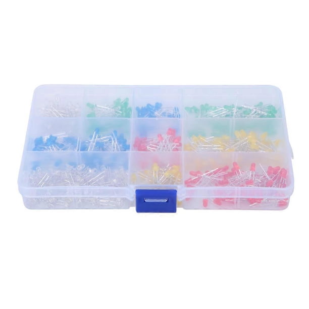 500Pcs Blue/Yellow/Red/Green/White 3mm Round Head LED Light Emitting Diode Kit Box