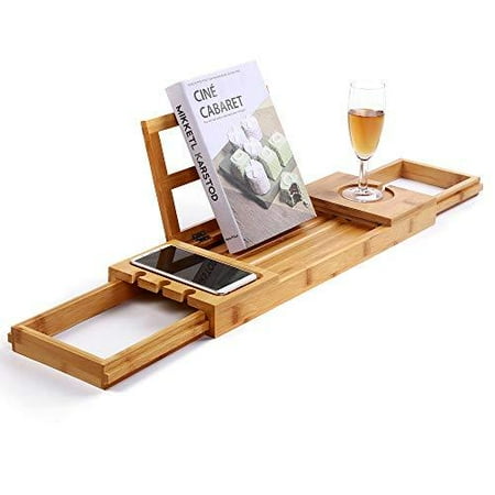 Utoplike Bathtub Caddy Tray, Bamboo Bath tub Tray with Adjustable Arms, Bath Table Holds Books/Tablets/Cell Phone/Towels/Foods (Natural Bamboo)