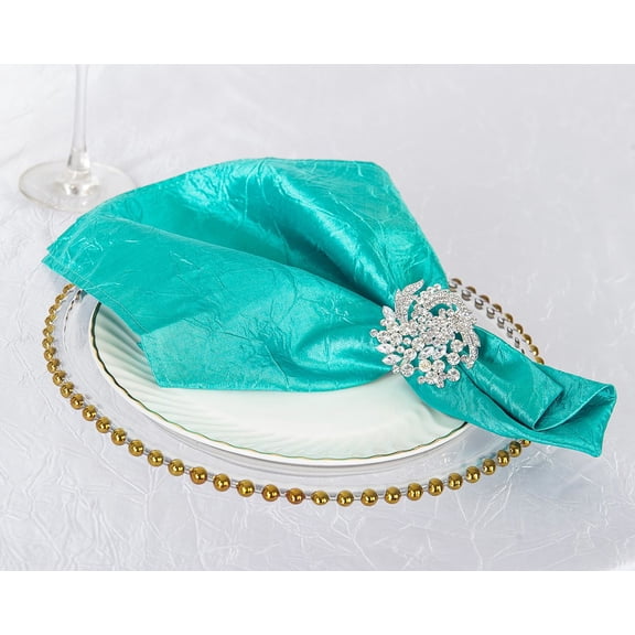 Wedding Linens Inc. (10pcs) 20"x 20" Crushed Crinkle Taffeta Napkins - Pool Blue