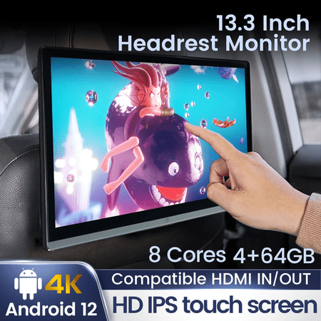 Dual HDMI 13.3 inch 4G+64G IPS Display Car Headrest Monitor Android 12 Touch Screen For Car Rear Seat Player Video Music FM BT WIFI