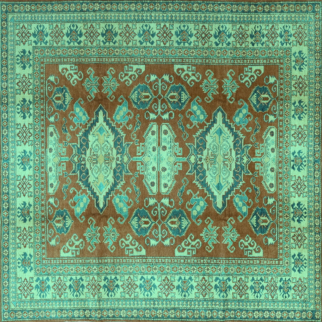 Ahgly Company Indoor Square Persian Turquoise Blue Traditional Area ...