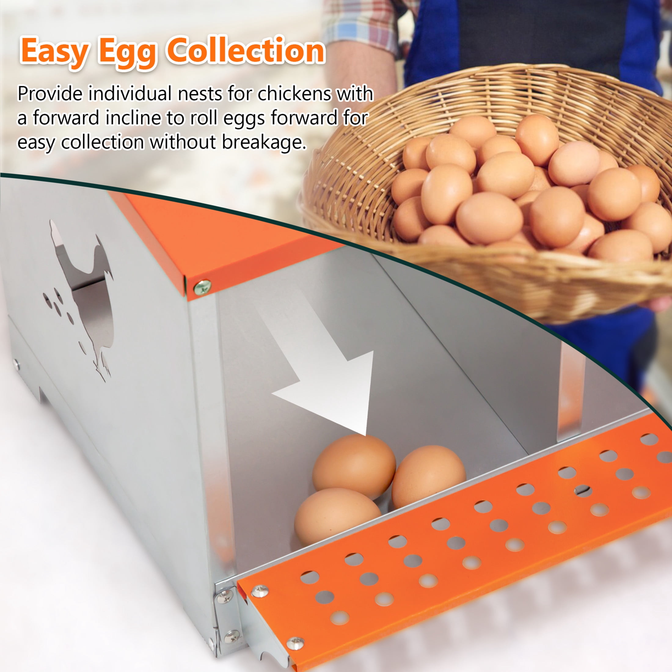 Noble House 3-Bay Wall-Mount Steel Nesting Box with Ventilation, Easy Egg Collection, for Chickens, Ducks, Orange