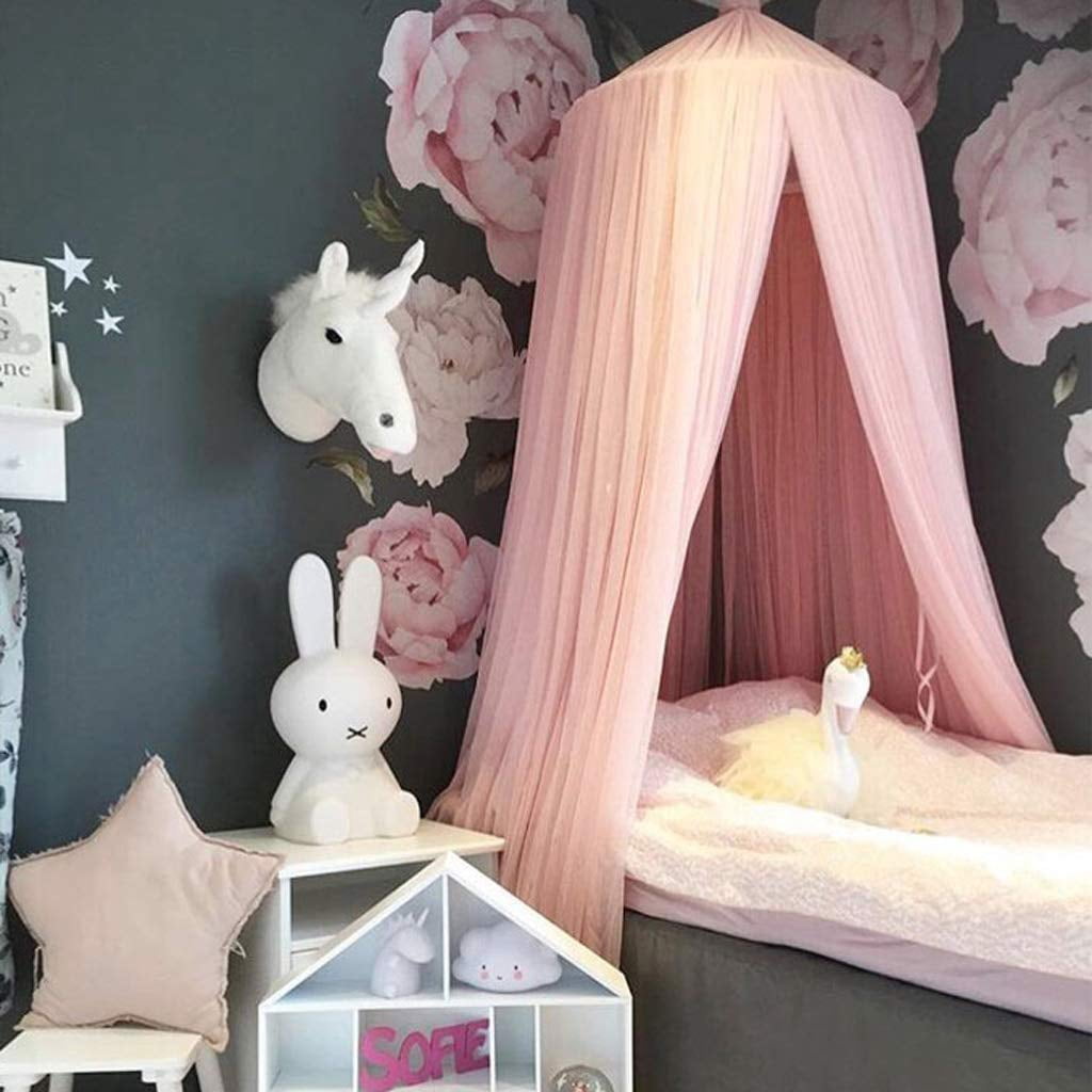CAILDANL Bed Canopy for Girls - Princess Bed Canopy Mosquito Net Nursery Play Room Decor Dome Premium Yarn Netting Curtains Baby Game Dream Castle, Pink