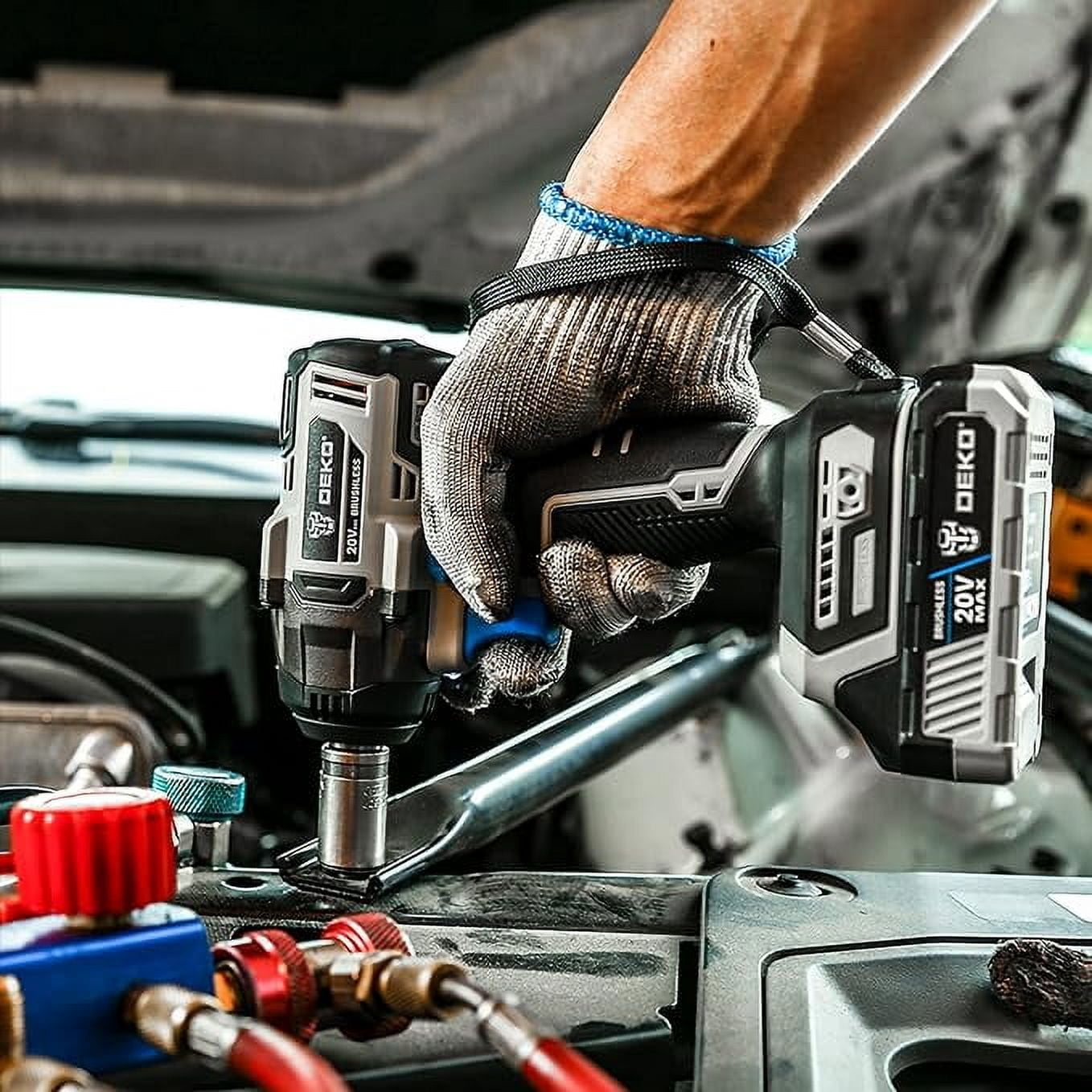 DEKOPRO 20V Cordless Impact Wrench, 1/2 Inch Chuck, 3200 RPM, 258 ft-lbs Max Torque, Li-ion Battery, Fast Charger, Tool Bag