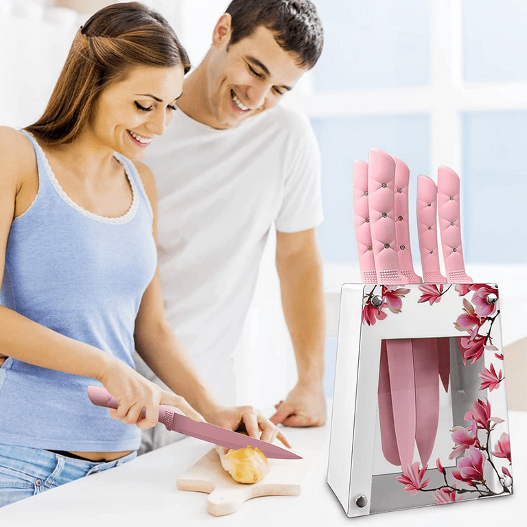 Kitchen Knife Set, Retrosohoo 8-Pieces Pink Ultra Sharp Cooking