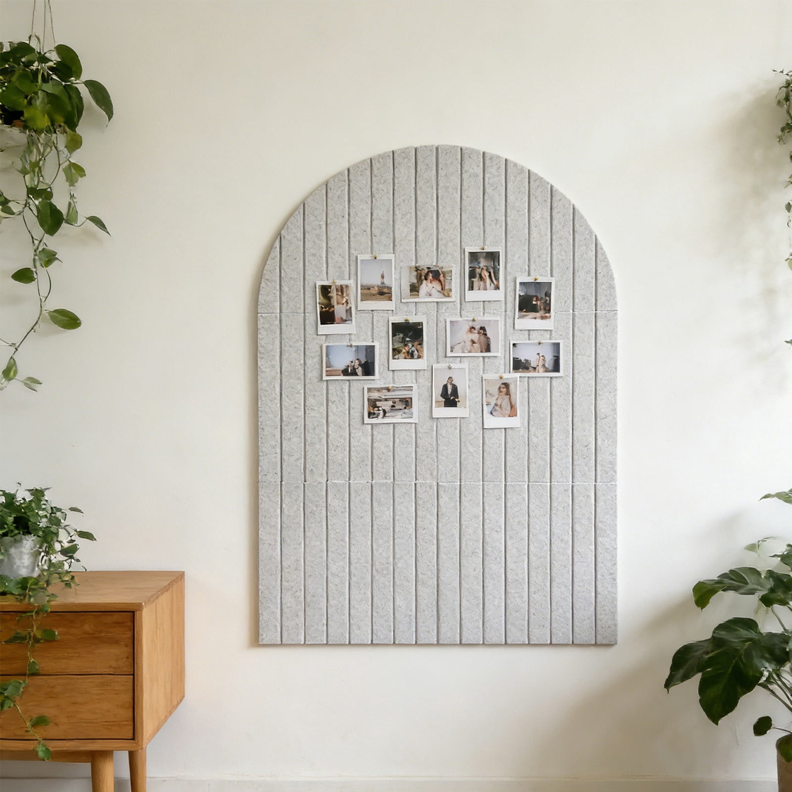Updated Large Felt Bulletin Board, 35.43x23.62in Cork Board Alternative, 6 Customizable Adhesive Tiles, Perfect to Display Your Photos, Arched White
