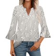 thumbnail image 2 of Women's Long Sleeve T-shirt 3/4 Length Sleeve Womens Tops V Neck Spring Shirts 2025 Petal Bell Sleeve Plus Size Boho Ethnic Style Tee Shirts,Beige Women's Long sleeve T-shirt M, 2 of 6