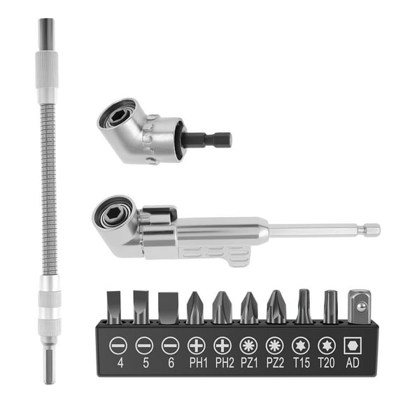 105 Degree Right Angle Drill Adapter Set Galvanized Steel 105° Right Angle Drill Attachment with Flexible Drill Bit Extension and Bit Corner Tool Screw Hub for Tight Space Home