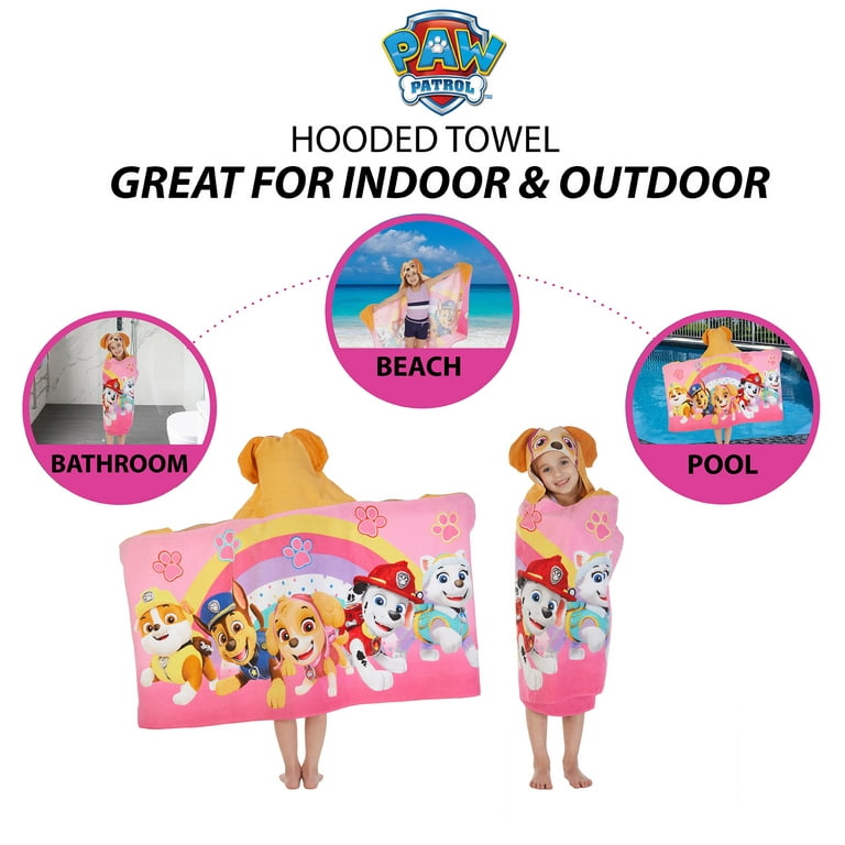 PAW Patrol Skye Kids Hooded Towel and Character Loofah Set, Cotton, Pink,  Nickelodeon