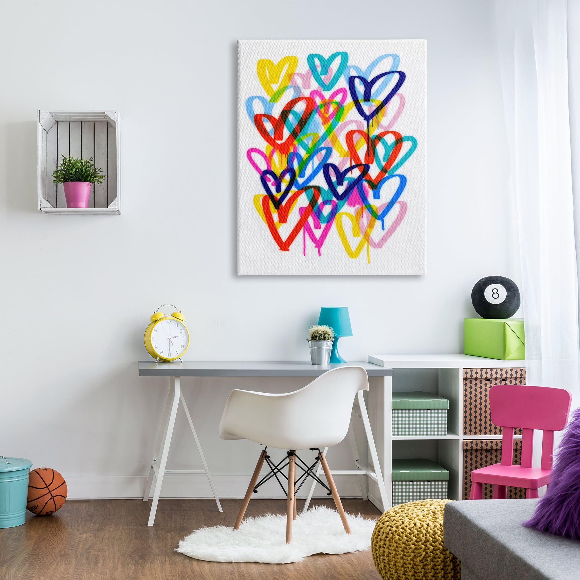Stupell Industries Modern Urban Hearts Abstract Painting Gallery Wrapped Canvas Art Print Wall Art, 36 x 48