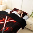 thumbnail image 4 of meiyoeat Neon Lights Twin Comforter Sets for Boys, Sci-Fi Red Gaming Bedding Set, Black Reversible 2-Piece, 1 Comforter and 1 Pillowcase, 4 of 6
