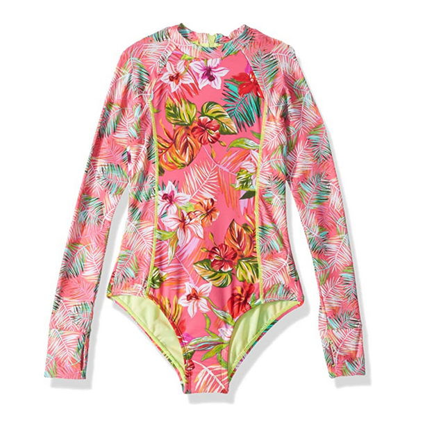 Hobie Girls Big Long Sleeve Zip Back Bodysuit Youth Size 10 Pink Floral Print Walmart Com Walmart Com