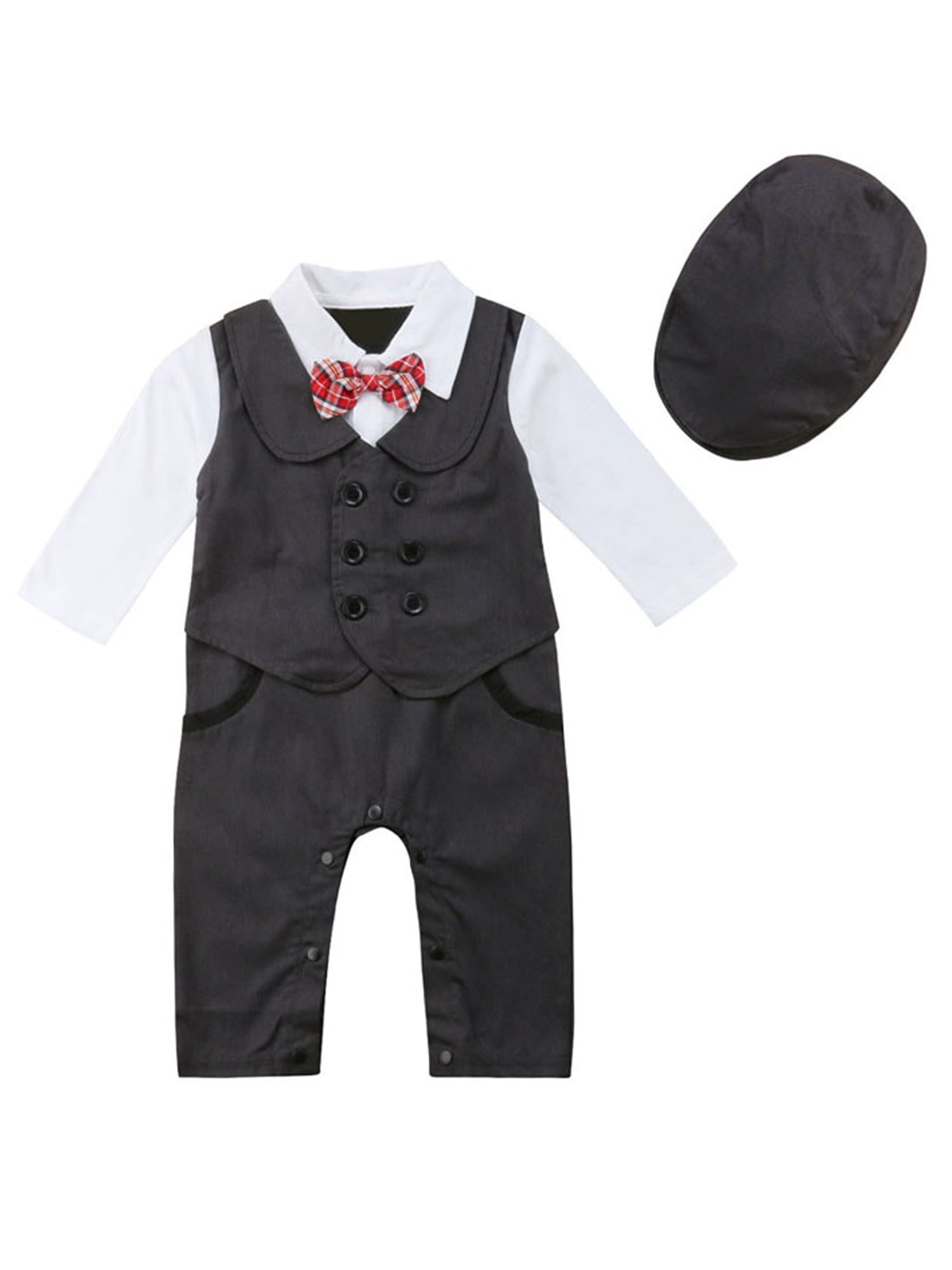 FYMNSI Baby Boy Gentleman Romper Formal Suit One-Piece Wedding Tuxedo Jumpsuit Short Sleeve Cotton Playsuit for 0-18 Months 