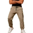 thumbnail image 4 of YOIAVAIOY Men Cargo Jogger Pant Hip Hop Casual Street Pants Solid Drawstring Cinch Bottom Sweatpants with Pockets Khaki XL, 4 of 8