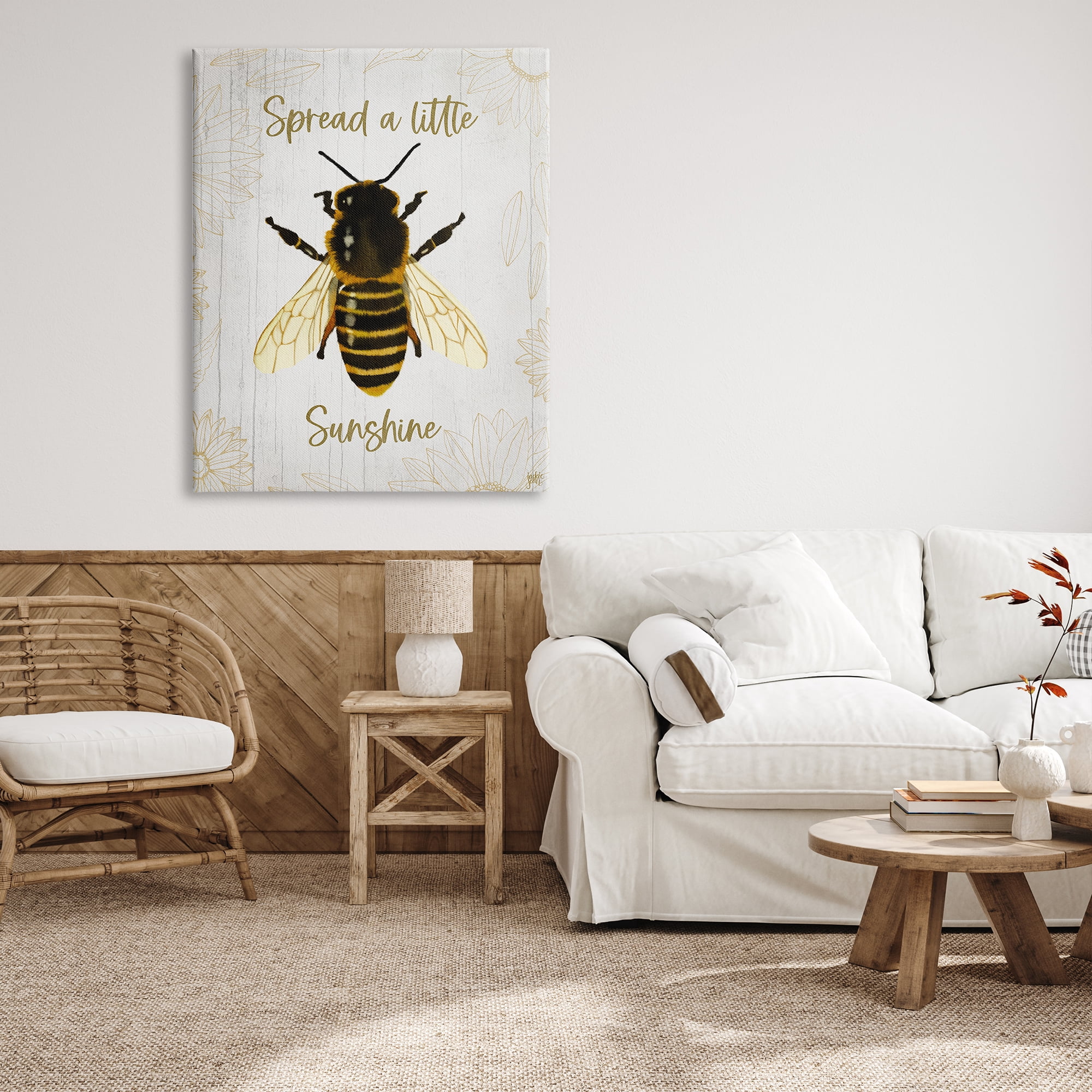 Stupell Industries Spread a Little Sunshine Phrase Country Bumble Bee, 36 x 48, Design by Jackie Quigley
