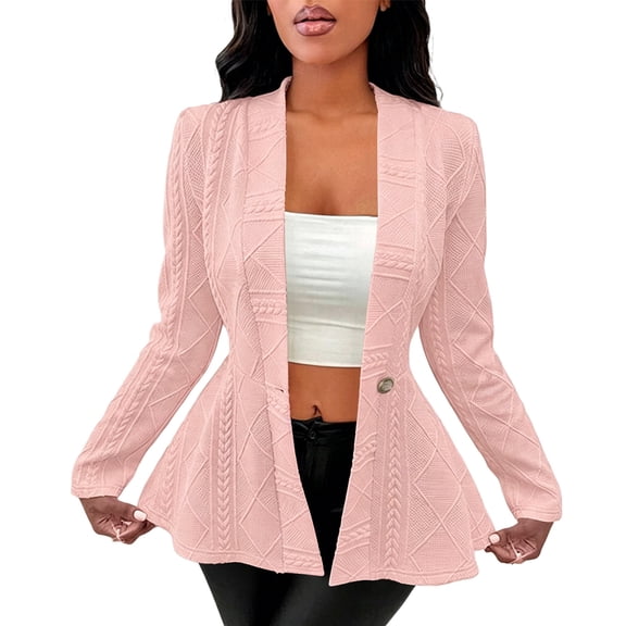 Ounisa Blazers for Women Long Sleeve Button Down Textured Cardigan Business Casual Peplum Blazers Suit Jackets