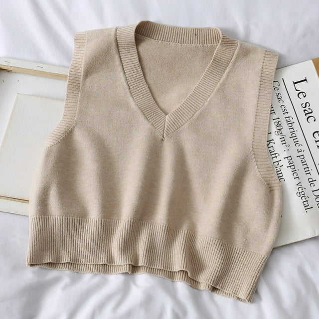 Pulls Décontractés pour Femmes Col en V Sans Manches Couleur Unie Chandail Ample