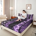 thumbnail image 4 of Homewish Zebra Cheetah Print Bed Sheets for Adult, Chic Purple Lines King Sheets, Leopard Giraffe Wildlife Sheet Set, Ultra Soft Bedroom Decor, 4 Pieces, 4 of 7
