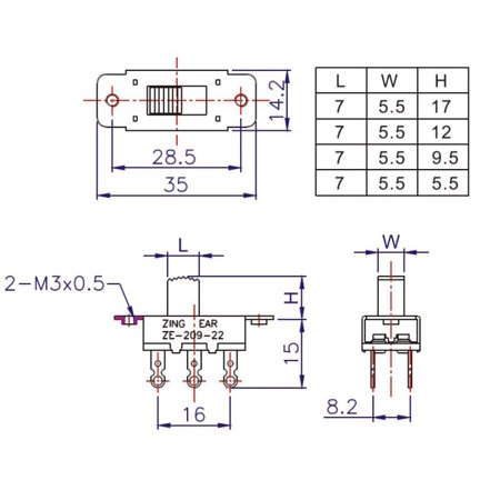 Mini Interrupteur à Glissière DPDT 2 Positions - 250VAC 3A / 125VAC 6A - 6 Broches - Neuf