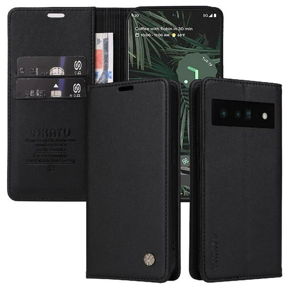 Funda para Google Pixel 6 Pro Estuche de Cuero PU Tipo Cartera con Ranuras para Tarjetas y Cierre Magnético