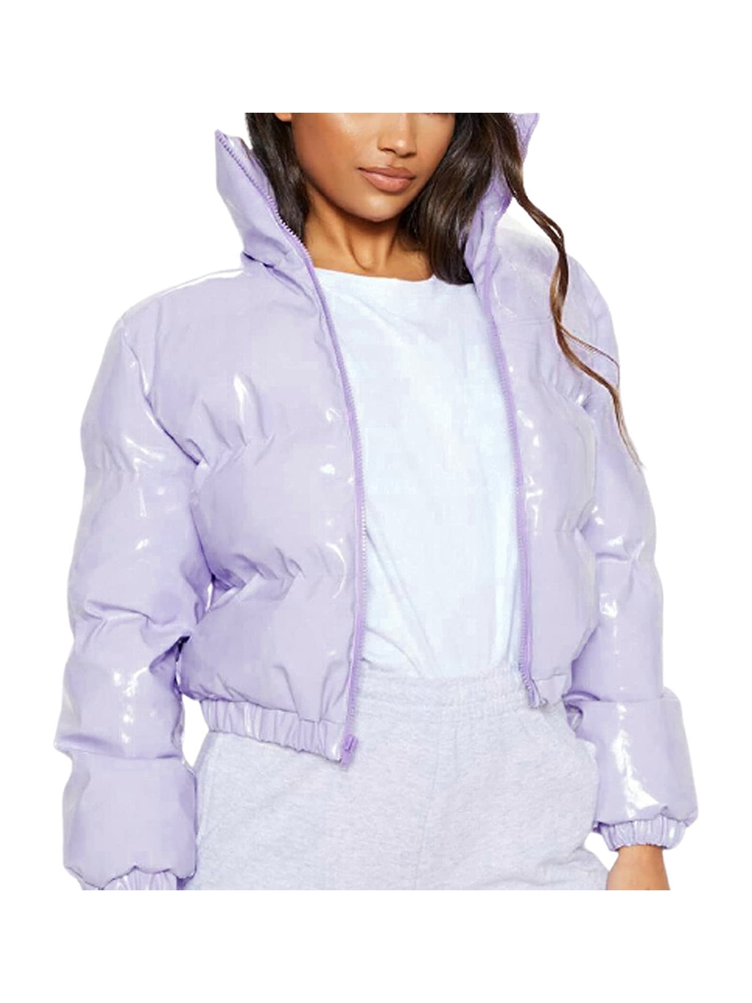 shiny puffer jacket cropped