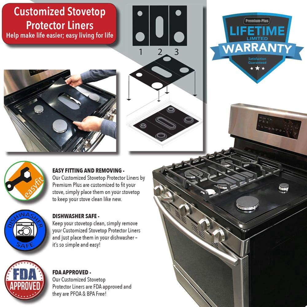 Stove Protector Liners Compatible with GE Stoves, GE Gas Ranges - Customized - Easy Cleaning Liners for GE Compatible Model C2S900P3M1D1