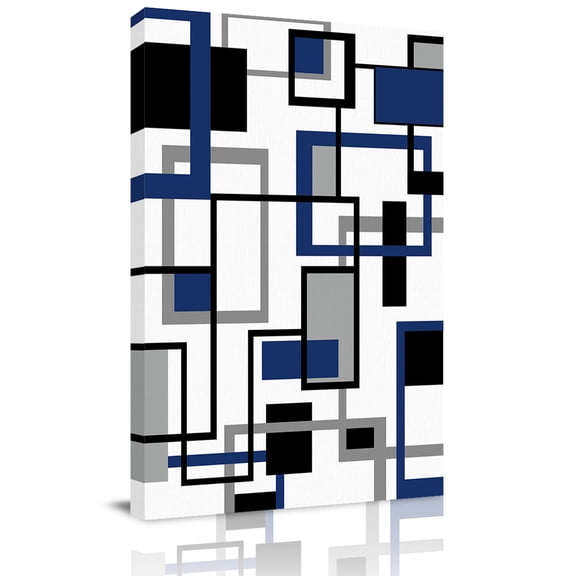 Canvas Wall Art, Navy Blue Black Grey Geometric Framed Canvas Prints for Living Room, Middle Century Modern Abstract Art Gallery Wrapped Wall Decor for Home Office, Gifts, 18"x24" Ship Next Day
