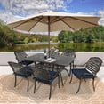 thumbnail image 7 of 7-Piece Outdoor Patio Dining Set, 60" Rectangular Cast Aluminum Dining Table with Umbrella Hole and 6 Outdoor Dining Cushioned Chairs, Patio Funiture Set for Backyard, Patio, Garden, Navy, 7 of 7