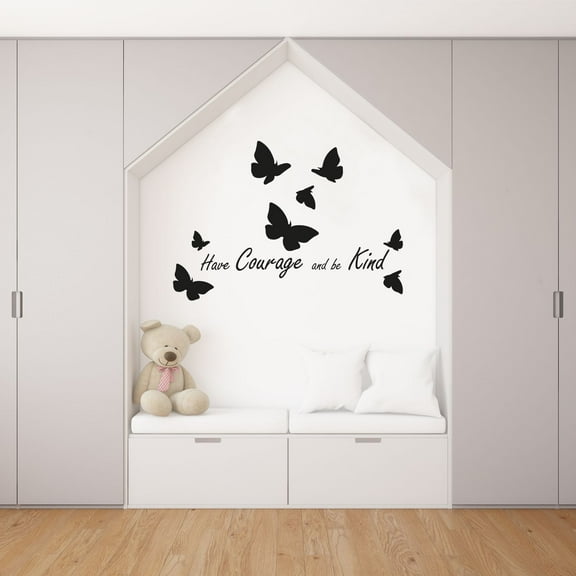 Have Courage And Be Kind - Quotes Cute Little Butterflies Flying Silhouette Vinyl Wall Art Sticker Decal Home Wall Decoration Design Kids Room Nursery Kinder Girls Boys Room Size (30x30 inch)
