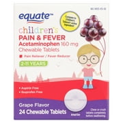 Equate Children's Grape Pain & Fever Relief Medicine, 160 mg, 24ct Chewable Tablets