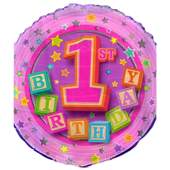 Various 1st Birthday Blocks Girl Foil Mylar Balloon (1ct)