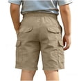thumbnail image 4 of Yourumao Boys Cargo Shorts Elastic Waist Loose Fir Shorts for Back to School Solid Summer Going Out Pants with Pockets 5-15Y, 4 of 6