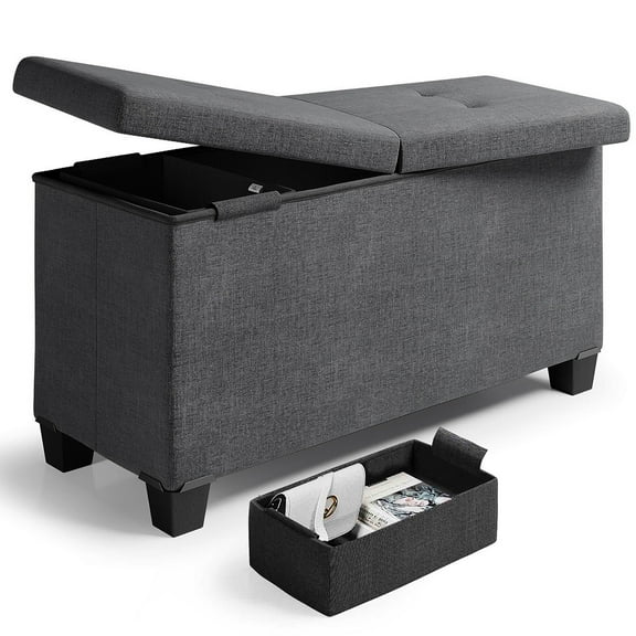 Storagebud Ottoman Storage Bench, Linen 30" Storage Ottoman Bench, Gray