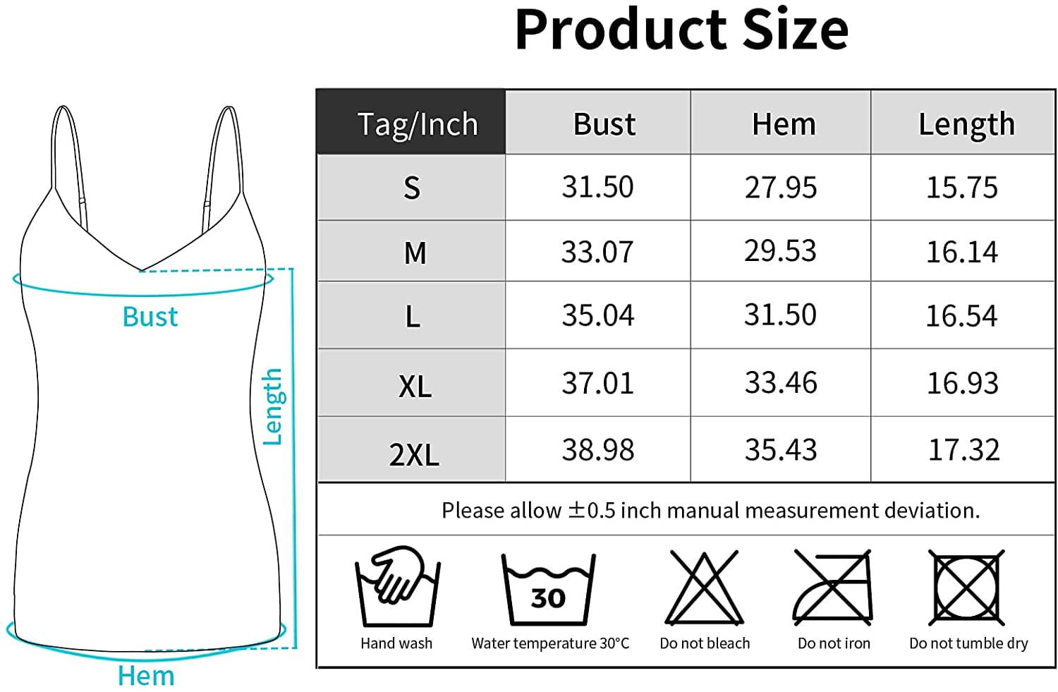 Women's Cotton V Neck Basic Camisoles with Shelf Bra Tank Tops, 2-Pack 