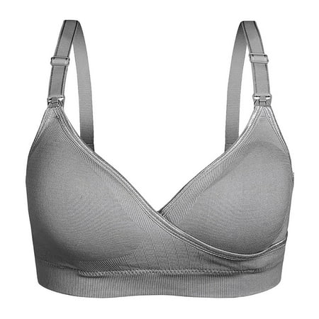 

KDDYLITQ Women Bra Push Up Sleeping Breastfeeding Front Closure Wireless Bralette Plus Size Gray L
