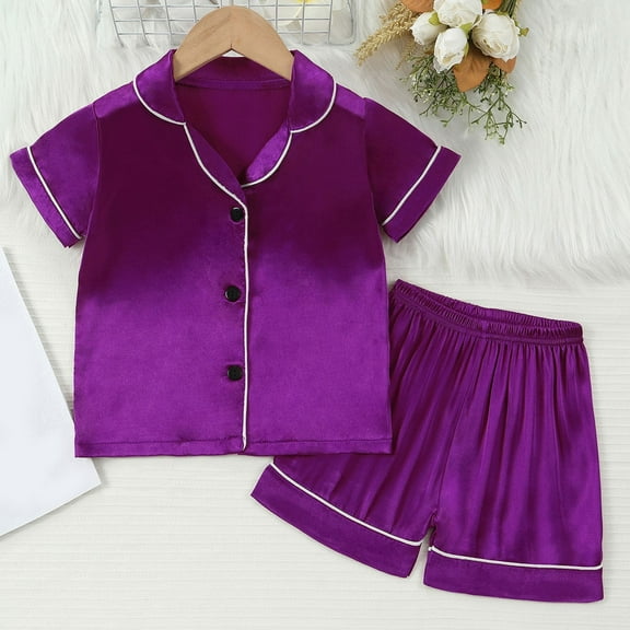 Kid Girl Pajamas Set Solid Pullover Crewneck Soft Summer Pajamas Set Girl Pjs Size 4-5 Years