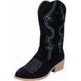 thumbnail image 3 of Women Western Cowgirl Boots, Retro Floral Embroidery Faux Suede Side Zipper Low Chunky Heel Casual Dress Boots, 3 of 6