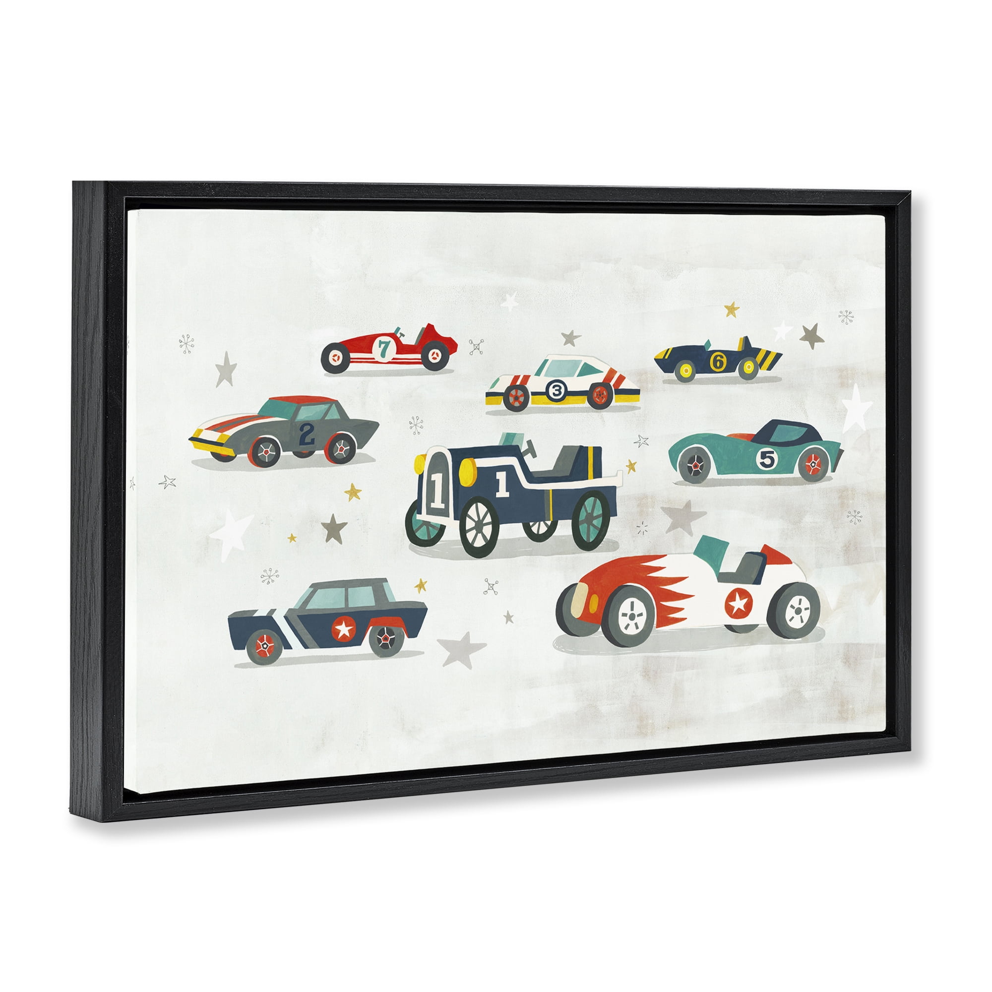 Stupell Industries Various Vintage Race Cars Transportation Painting Black Floater Framed Canvas Art Print Wall Art, 31 x 21