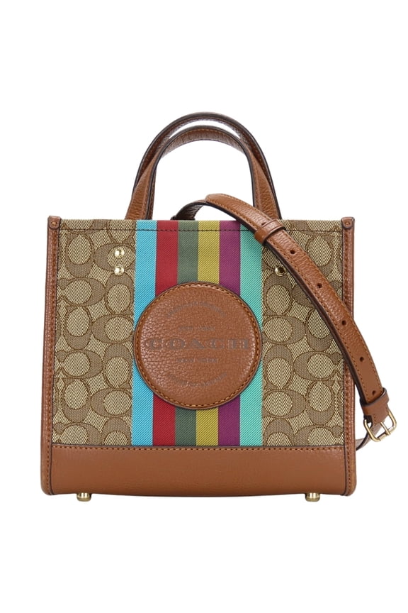 Pre-Owned Coach Dempsey Tote Handbag C5637 Signature Canvas Leather Brown Shoulder Bag for...