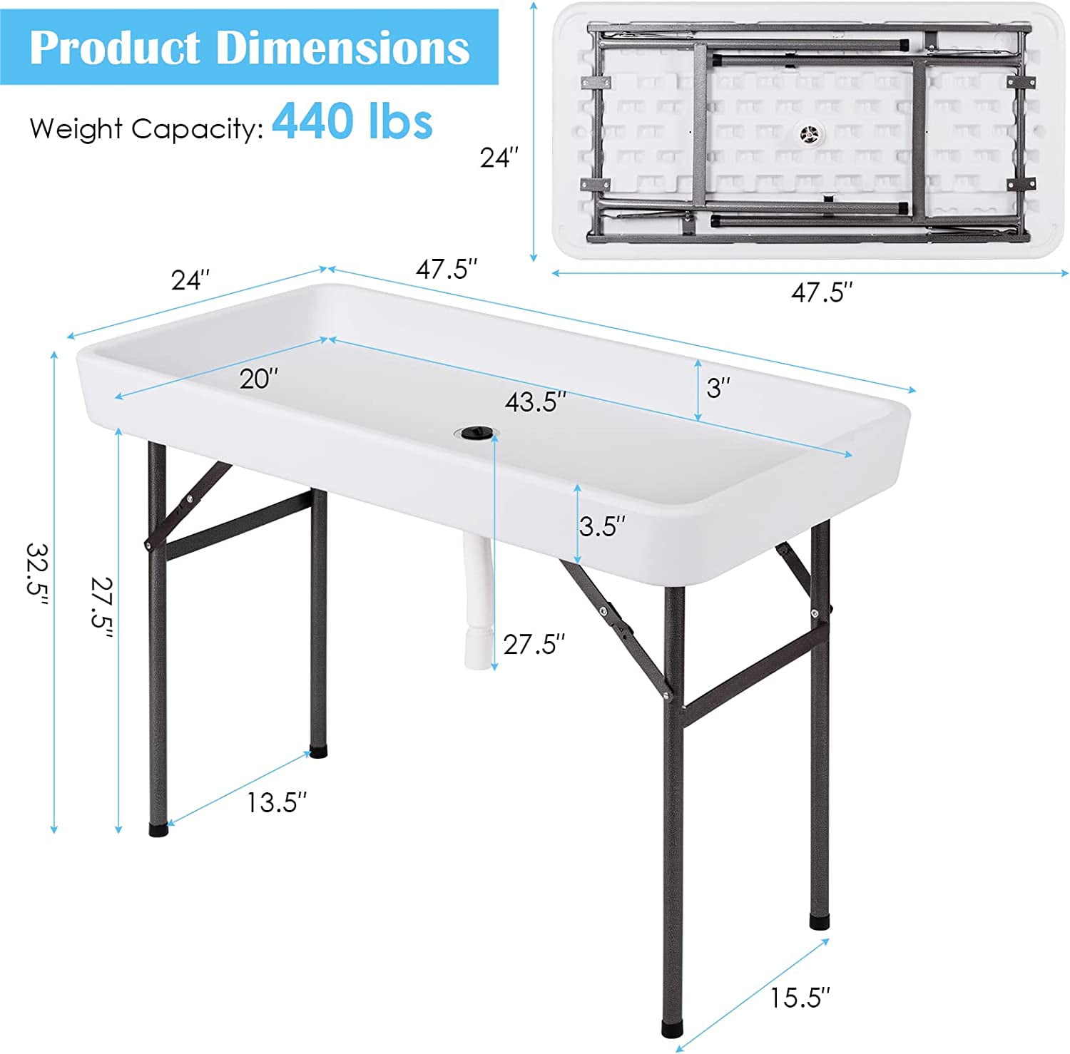 AINUO Folding Ice Cooler Table with Matching Skirt and Drain Hose, Portable Foldable Beverage Buffet Server Chill Table for Party, Picnic, BBQ and Camping