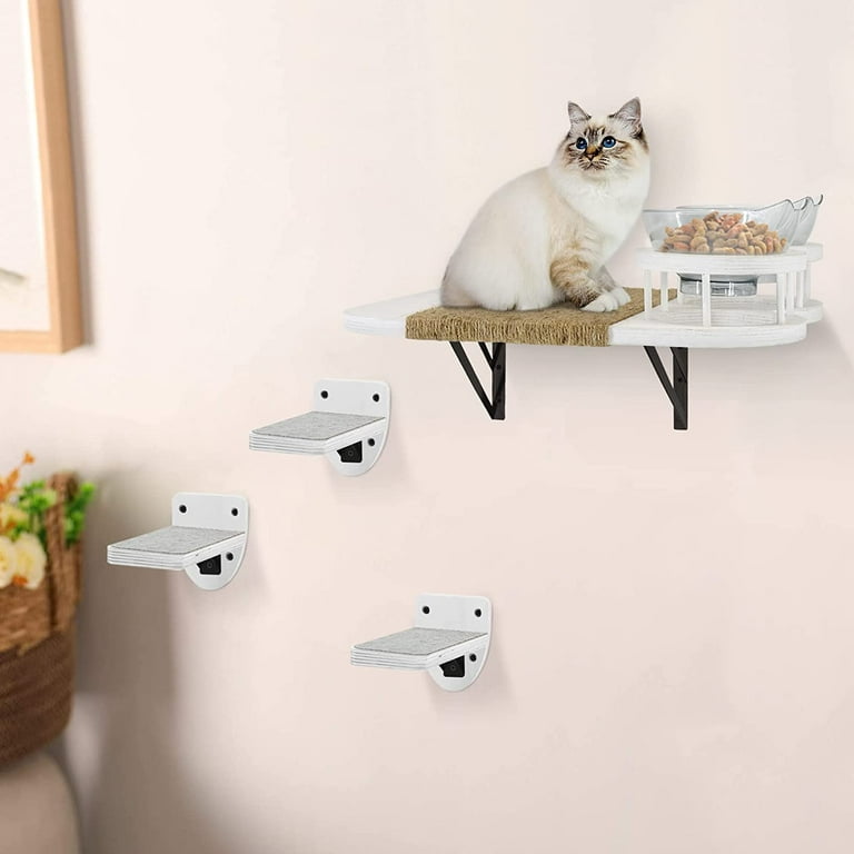 Cat Wall Shelves Cat Hammock with 3 Steps Cat Shelves and Perches for Wall Cat Wall Furniture Set Cat Climbing Shelves Cat Wall Shelf with 2 Cat