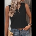 thumbnail image 4 of Camiseta Sin Mangas para Mujer, Conjuntos de Verano, Camisetas con Cuello en V, Camisetas Modernas con Ojales, Ropa Básica Sin Mangas para Vacaciones en la Playa Negro XL, 4 of 7