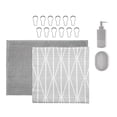thumbnail image 3 of Mainstays 16-Piece Grey Diamond Geo Shower Curtain Bathroom Set – Fabric Curtain with Rug, Hooks, Soap Dispenser & Tray, 3 of 16