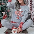 thumbnail image 2 of Loungewear Set, Two Piece Stripes Patchwork Stretchy Women Christmas Pajama Set  For Daily Life For Lady Light Gray XXXL, 2 of 6