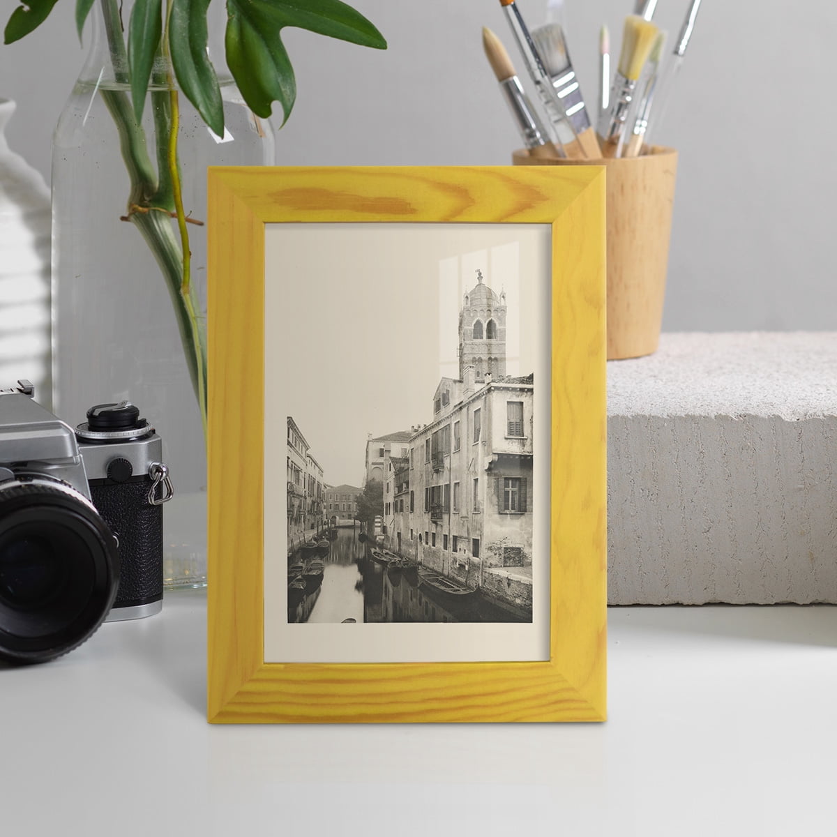 Vintage Views of Venice VII - Framed Print w/glass - Sunflower Yellow